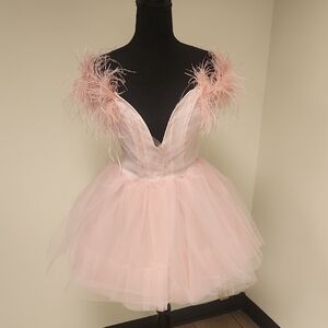 Fashion Nova Pink Feathered Mini Dress Size Small